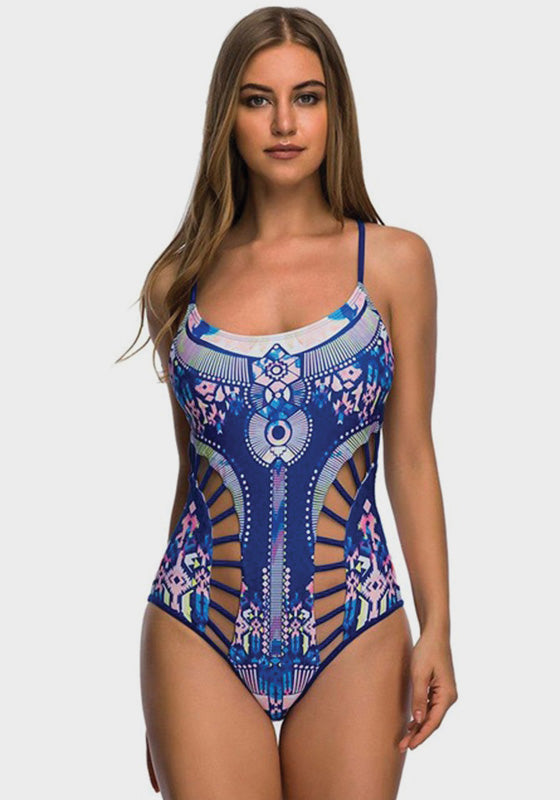 Inda Geometric Print Lace Up One Piece Inda Geometric Print Lace Up One Piece