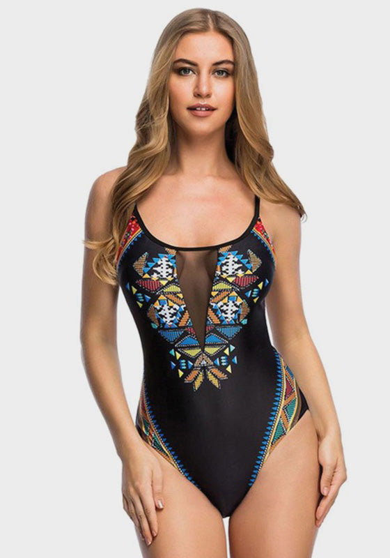 Inda Geometric Print Lace Up One Piece Inda Geometric Print Lace Up One Piece