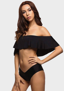 Dinevi Black Off Shoulder Ruffle Bikini