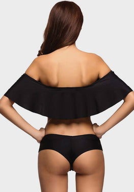 Dinevi Black Off Shoulder Ruffle Bikini